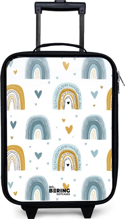 NoBoringSuitcases.com® - Kinderkoffer jongen - Kindertrolley meisje - Patroon - Regenboog - Hartjes - Koffer kind lichtgewicht - Reiskoffer trolley voor kinderen - Koffertje met lichtgevende wieltjes - Rolkoffer zwart