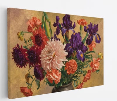 Saammp Canvas Schilderij - Gekleurde Bloemen in een vaas - Natuur - 45x30 - Foto op canvas - Wanddecoratie - Muurdecoratie Woonkamer - Kantoor Decoratie