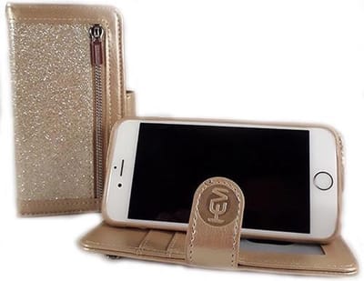 HEM PU-Leren Hoesje Geschikt Voor Apple iPhone X En XS – Magic Glitter Gold (Goudkleurig) Portemonnee Telefoonhoesje Met Rits