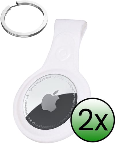 Hoesje Geschikt voor Apple AirTag 2-Sleutelhanger Hoesje Leer - Sleutelhanger Hoes Hoesje Geschikt voor Apple AirTag 2e generatie Case - Wit - 2 Stuks