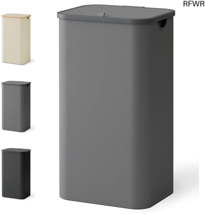 RFWR® Wasmand met deksel 100 liter - Ruimtebesparende wassorteerder met opvouwbare waszak - Grijze opbergmand met handvat