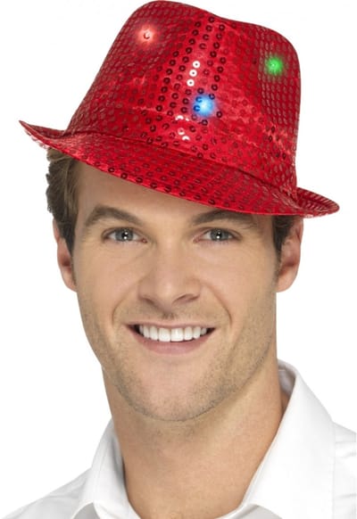 Pailletten feest/verkleed hoedje rood met LED lichtjes - Volwassenen - Glitter thema