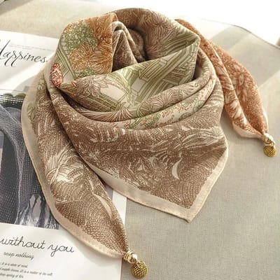Sjaal-65cm-Vierkante sjaal met magnetische drukknoopsluiting – Te vormen tot driehoekige sjaal – Stijlvolle & elegante nekwarmer – Must-have voor elke outfit-Tropisch bruin