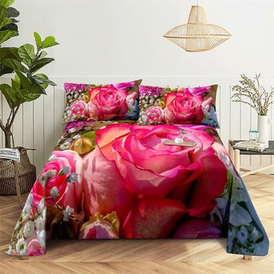 Home Lakens Luxe Roos Eenpersoonslaken Modeontwerp Bloemen Lakens Queen Size Lakens Set Lakens en Kussenslopen 150X230cm(2Pcs)