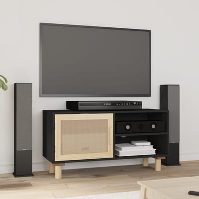 vidaXL - Tv-meubel - 80x30x40 - cm - massief - grenenhout - en - rattan - zwart