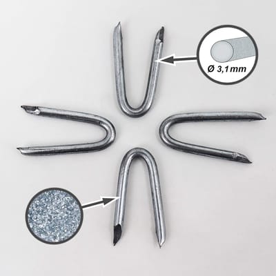 Nietjes voor gaas - Draadlussen krammen - Hekwerk bevestigen - Dik verzinkt staal - 3.1 mm x 3.1 cm - Grijs