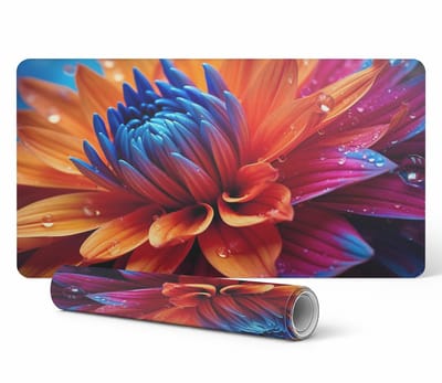 Muismat voor bureau, toetsenbord en laptop, bloemmotief met druppels, 90x45 cm