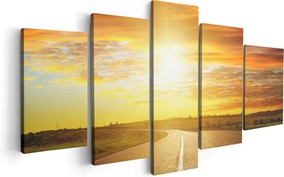 Artaza Canvas Schilderij Vijfluik Zonsondergang Over De Weg Met Een Rode Lucht - 100x50 - Foto Op Canvas - Canvas Print