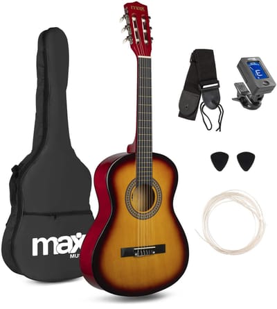 Kinder gitaar - MAX SoloArt akoestische gitaar 3/4 - Met gratis muzieklessen en accessoires - Sunburst