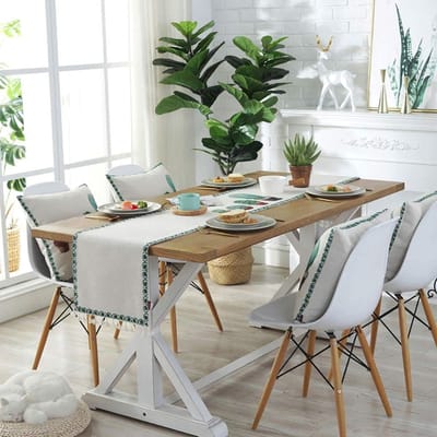 Tafelloper Natuurlijke Plant Stijl Tafelloper, Klassieke Tafelloper, Linnen Decoratieve Luxe Damast Vintage Ontwerp Tafel Runner,5 Kleuren