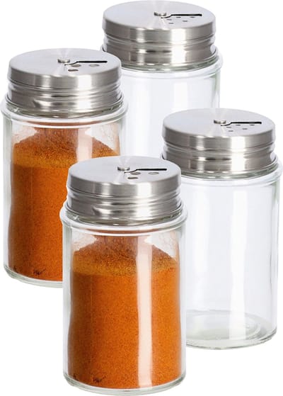 Zeller Kruidenpotje/strooier - 4x - glas/metaal - met strooihulpstuk - 90 ml - 5 x 8,5 cm
