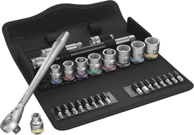 Metalen ratelset met omschakelhendels, 3/8 inch aandrijving, 29-delig