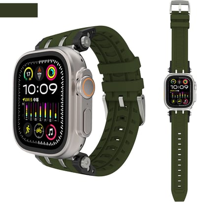 Stravo Robuust siliconen sport horlogebandje voor Apple Watch 46mm (Series 10/11), 45mm (Series 7/8/9), 44mm (Series 4/5/6, SE 1/2/3), 49mm (Ultra 1/2/3) – Ventilerend sportbandje – Groen