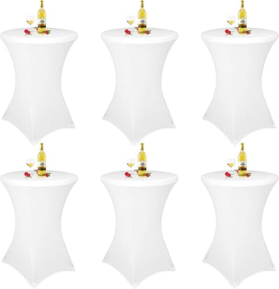 6x Witte Tafelhoezen voor Ronde Statafels (Ø 70-75 cm) - Stretchy Tafelkleed met Voetbeugels