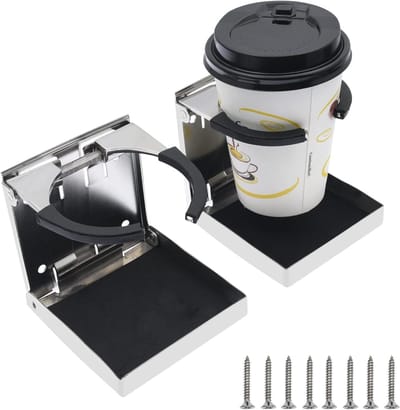 SnelShoppen - 2 Stuks Verstelbare RVS Bekerhouders, Vouwbare Cup Holder voor Boot, Caravan, Auto - Geluiddempende Silicone en Schuim Coaster