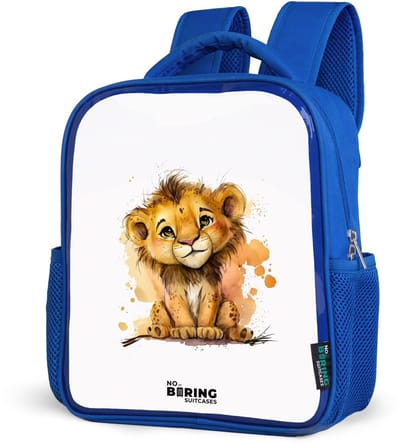 NoBoringSuitcases.com® - Rugzak blauw - Schooltas jongens - Leeuw - Waterverf - Bruin - Dieren - Kinder rugtas jongen - Boekentas kind - Kinderrugzak voor school - Schoolrugzak