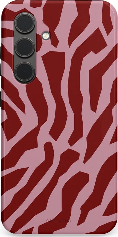 Casetastic Hoesje Geschikt voor Samsung S24 - Stijlvolle Beschermende Duo-layer Case - Rode Roze Framboos Zebra Strepen