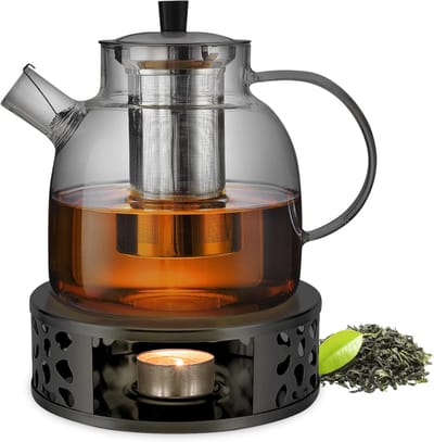 HEZIVO® Theepot met Warmhouder - Glazen Theekan met Filter - 1500 ml