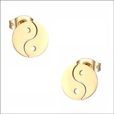 Aramat Jewels | Oorbellen | Goudkleurige Ying-Yang Oorbellen | RVS 10mm | | | |10mm | Staal | Kinderen, Volwassenen | Verkleurd niet