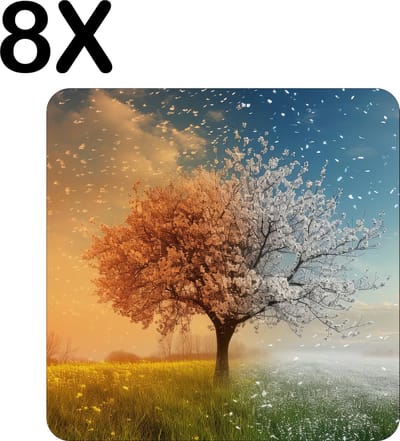 Luxe Placemat - Boom in Alle Seizoenen - Lente - Zomer - Herfst - Winter - Set van 8 Placemats - 40x40 cm - 2 mm dik Vinyl - Anti Slip - Afneembaar