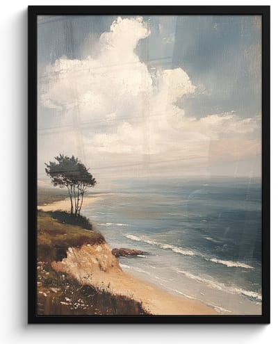 Poster in lijst - Fotolijst 50x70 cm - Posters - Klif - Zee - Boom - Posterlijst zwart - Decoratie - Wanddecoratie woonkamer - Muurdecoratie slaapkamer