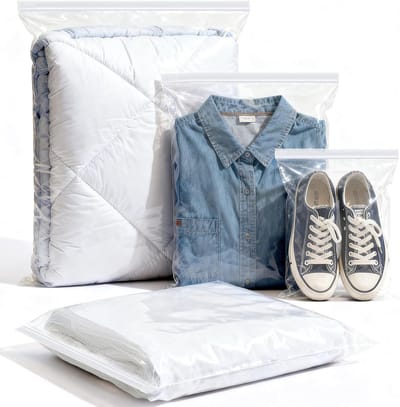 Hernieuwbare plastic zakken 50x40cm, set van 20, afsluitbare, grote transparante zakken voor kleding, schoenen en voedselopslag