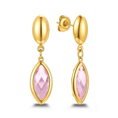 CO88 Collection - 8CE-70635 - Dames Oorbellen Roze Glassteen - Stainless Steel - Cadeau