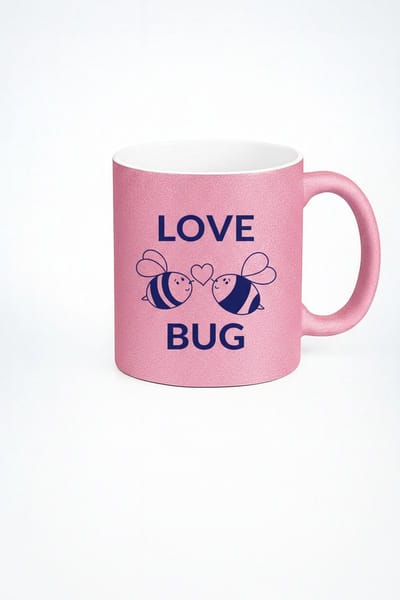 Roze Glitter Love Bug Mok met Lieve Bijen Design - Valentijn Cadeau