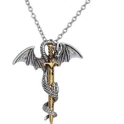Mode Vintage Charme Pterosauriërs Zwaard Ketting Vliegende Draak Met Gerolde Vleugels Hanger Kruis Punk Sieraden Mannen Vrouwen 50cm gray
