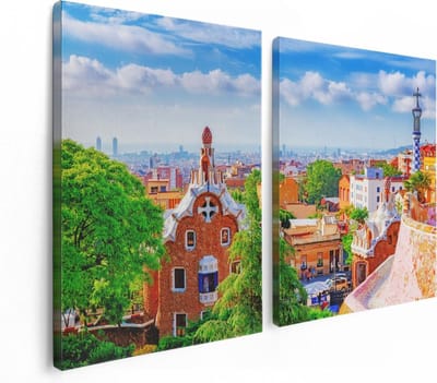 Artaza Canvas Schilderij Tweeluik Park Güell in Barcelona - Kleurrijk - 120x80 - Foto Op Canvas - Canvas Print
