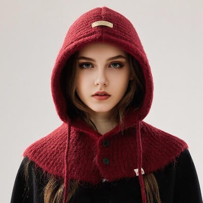 Bonnet Cagoule Grand Tour de Tête pour Femmes en Automne et Hiver Nouveau Foulard à Capuche Tricoté Intégré Chaud Protection Oreilles Chapeau en Laine black