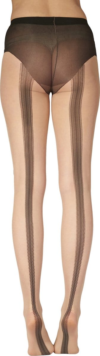 Pretty Polly Panty - Fashion - Naad - Backseam - Design - One Size -36/42 - Nude/Zwart