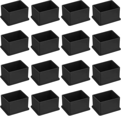 16 Vierkante Stoelpootdoppen PVC, 40x30 mm, Zwart - Bescherming voor Vloeren en Meubels