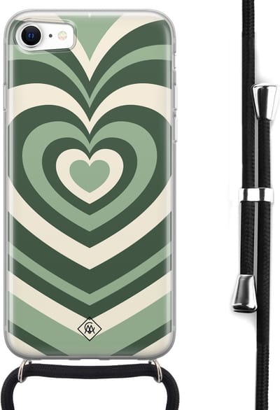 Casimoda® hoesje met koord - Geschikt voor iPhone SE (2020) - Hart Groen Swirl - Afneembaar koord - Siliconen/TPU - Groen