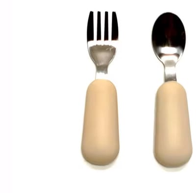 Baby bestekset - Kinderbestek - Oefenbestek - Vork en lepel - Peuterbestek - Beige