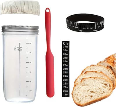 Zuurdesem Starter Kit - bakspullen - Thuis Fermenter - Eenvoudige Zuurdesem Kit - Brood Maken - Glas - Helder
