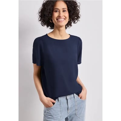 Blouse met ronde hals en korte pofmouwen