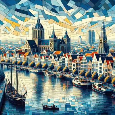 Olieverf groningen schilderij | Groninger landschap weerspiegeld in kleurrijk olieverf kunstwerk, een meesterwerk | Kunst - 80x80 centimeter op Dibond | Foto op Dibond