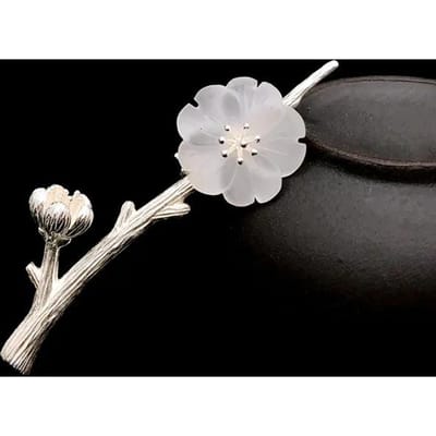 Vintage Hofstijl Roze Kristal Pruimenbloesem Speld Natuurlijke Hetian Jaspis Broches Voor Vrouwen Lichte Luxe Klassieke Sieraden black