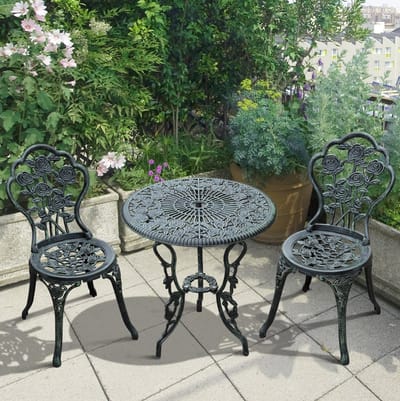 MIVRAY Bistroset 3-delig - Antiek Groen Tuinset Met Bloemenmotief - Voor Balkon En Terras - Gietaluminium - Groen