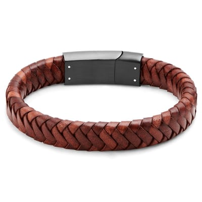 Bruine Gevlochten Leren Armband