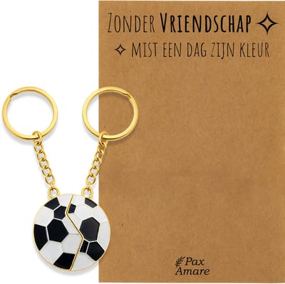 BFF Sleutelhanger voor 2 'Zonder Vriendschap mist een dag zijn kleur' - Magnetische Voetbal - Sleutelhanger set op Cadeau Kaartje - Goudkleurig - Vriendschap Symbool - Pax Amare