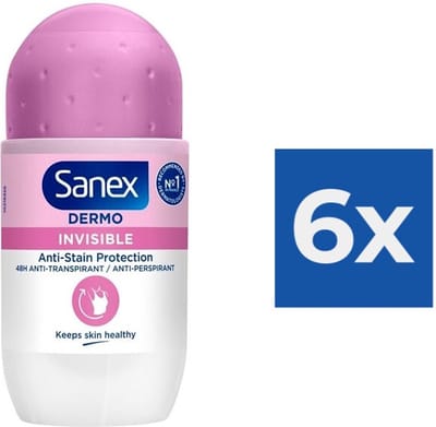 Sanex - Deodorant - Roller - pH Balance Dermo - Invisible - 50ml x 6
