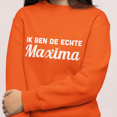 Oranje Koningsdag Sweater Ik Ben De Echte Maxima - MAAT XS - Feestkleding & Carnavalskleding