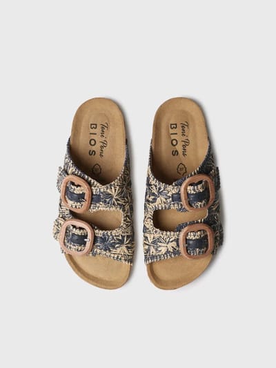 Damessandaal van raffia met bloemenprint | GUAM-RF