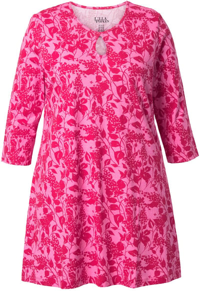 Ulla Popken - Dames - Longshirt bloemen A-lijn keyhole ronde hals 3/4-mouwen - Roze - Maat 62+