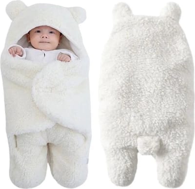 Teddy Babyslaapzak – Winter Editie – Wit – Inbakerdoek Baby – Maat 62/68 (3-6 Maanden) – Zachte Winter Slaapzak