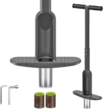 Ergonomische Bulb Planter met Lange Handgreep en RVS Scherpe Tanden voor Tuin en Gazon, Ideaal voor het Planten van Bloembollen en Graspluggen met Comfortabele Rubber Grip