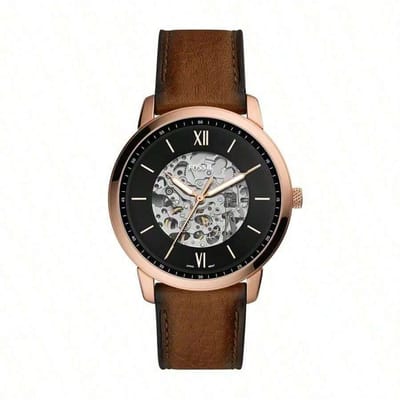 **Montre Automatique Neutra pour Homme**: cadran rond beige bracelet en cuir marron foncé, polyvalent décontracté affaires cadeau d'anniversaire petits amis, pères. ME3184 noir
