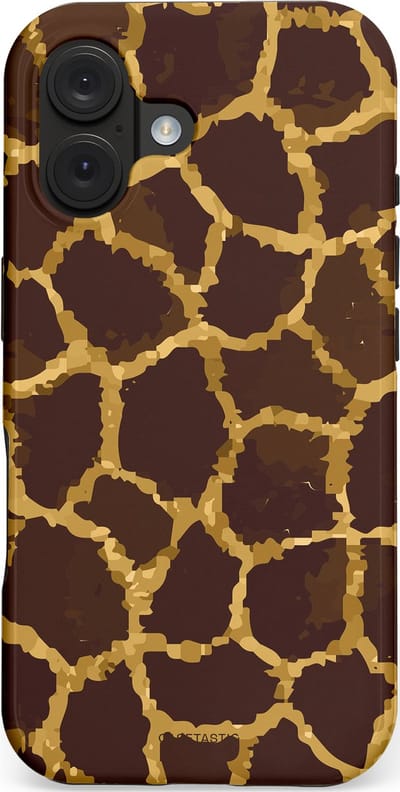 Casetastic hoesje geschikt voor Apple iPhone 16 - MagSafe - Dubbellaagse bescherming - Afrikaanse Giraffenprint - Fashion Case - Zwart Bruin Goud Olijfgroen